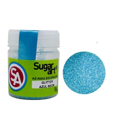 Glitter em Pó para Decoração Azul Neon 5g - Sugar Art